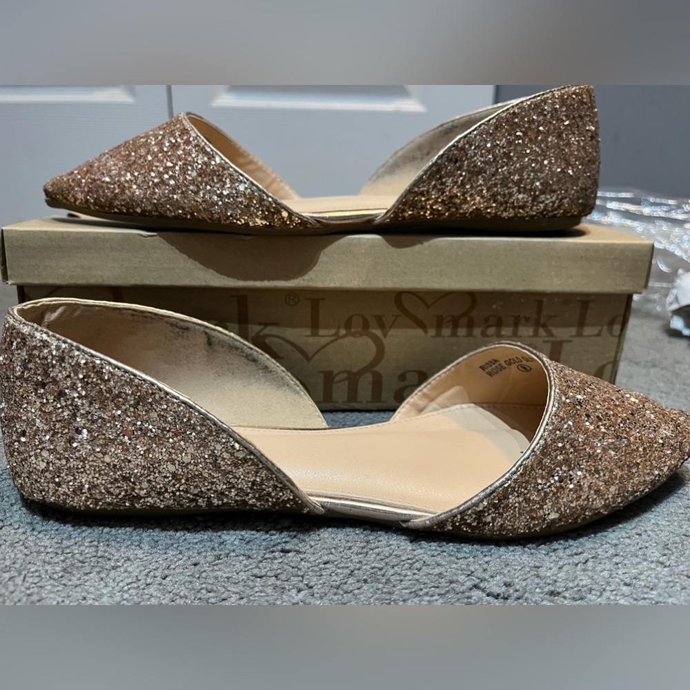 Rose gold glitter flats